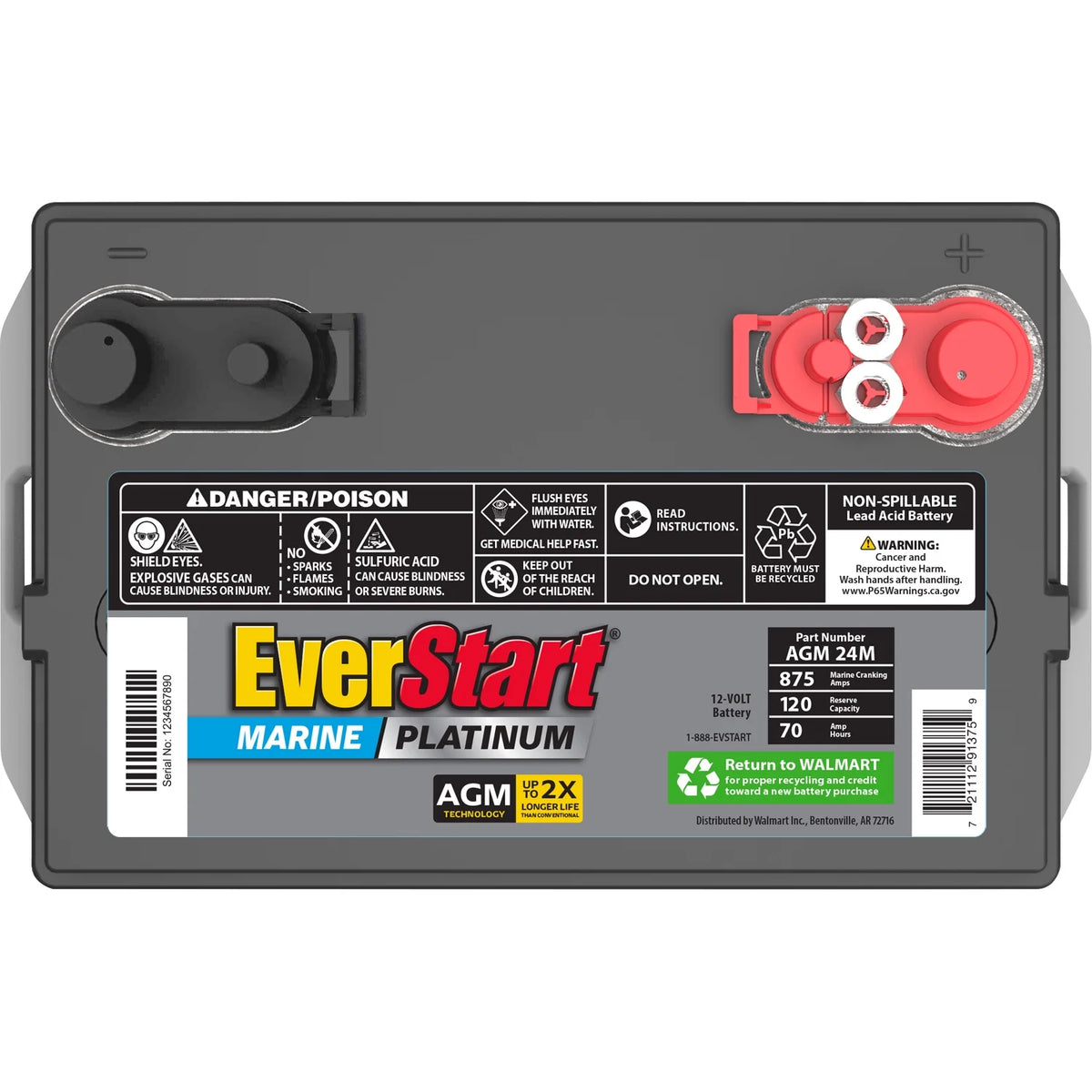 AGM Marine and RV Deep Cycle Battery Group Size 24M, 12 Volt 875 MCA Y173