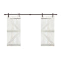 White Stained Solid Pine Wood Interior Double Sliding Barn Door with Hardware Kit X9798
