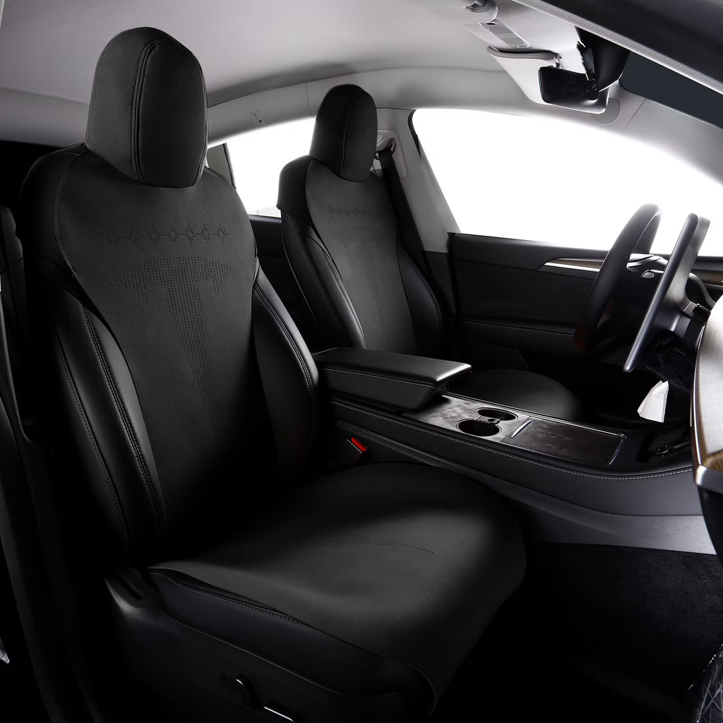 Black Suede Leather Seat Cover Cushion Protectors W322385
