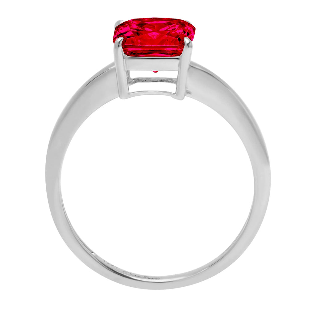 14k White Gold Asscher Cut Red Simulated Ruby Ring Size 9.5 J3283