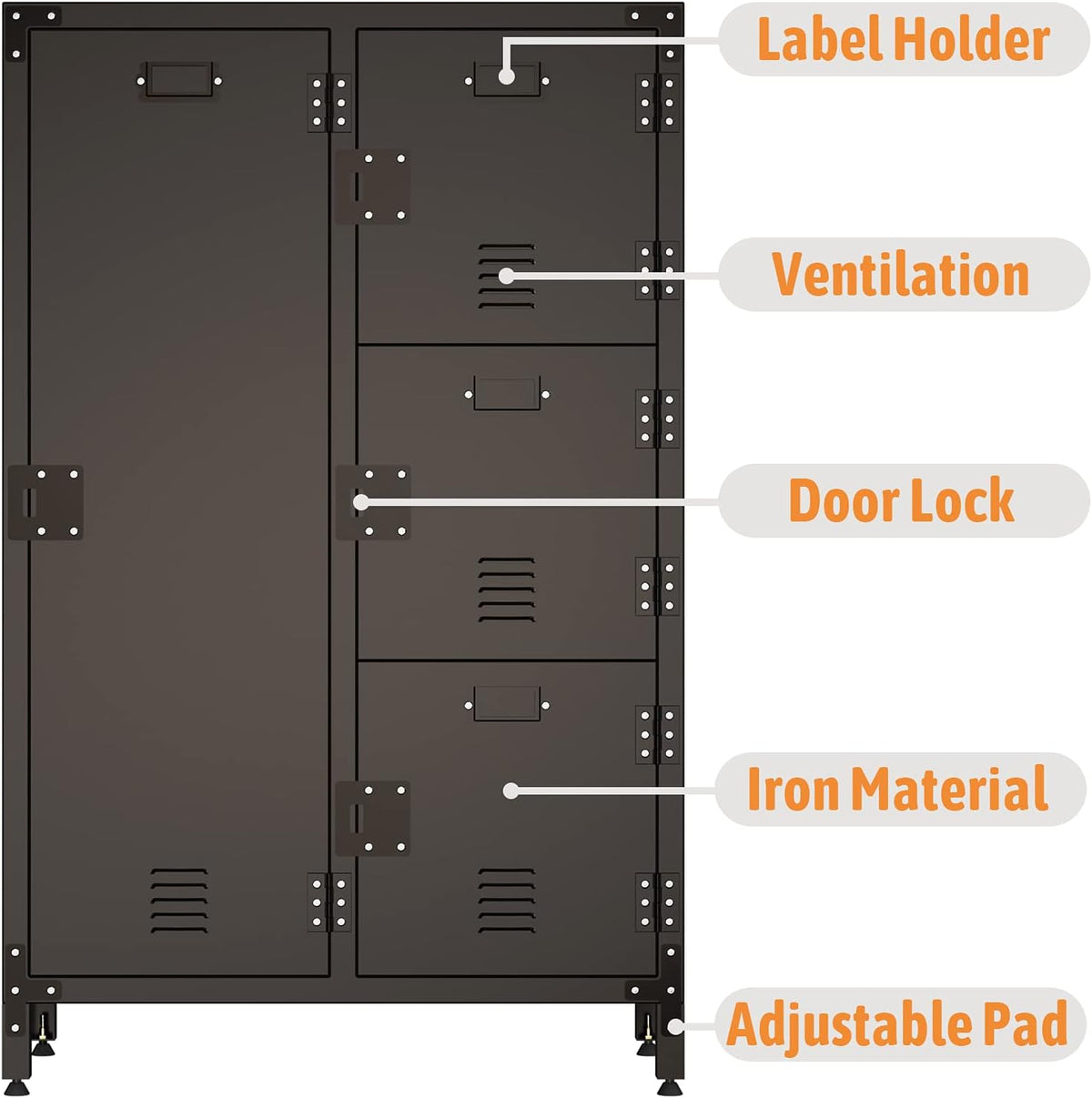4 Door Black Steel Storage Cabinet with Vented Lockable Magnetic Doors J61118