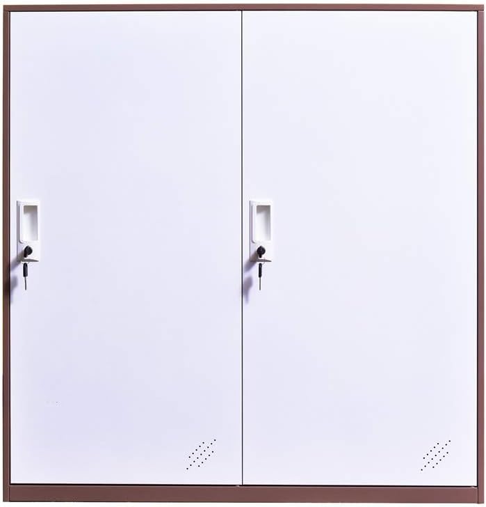 White Metal Storage Cabinet with Lock and Doors N2243