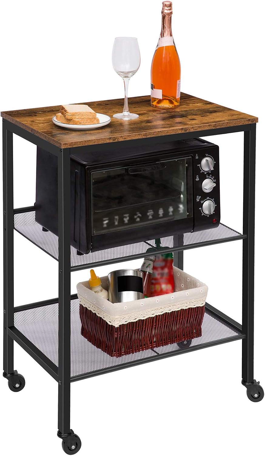 3-Tier Utility Cart on Wheels with Adjustable Feet J6844