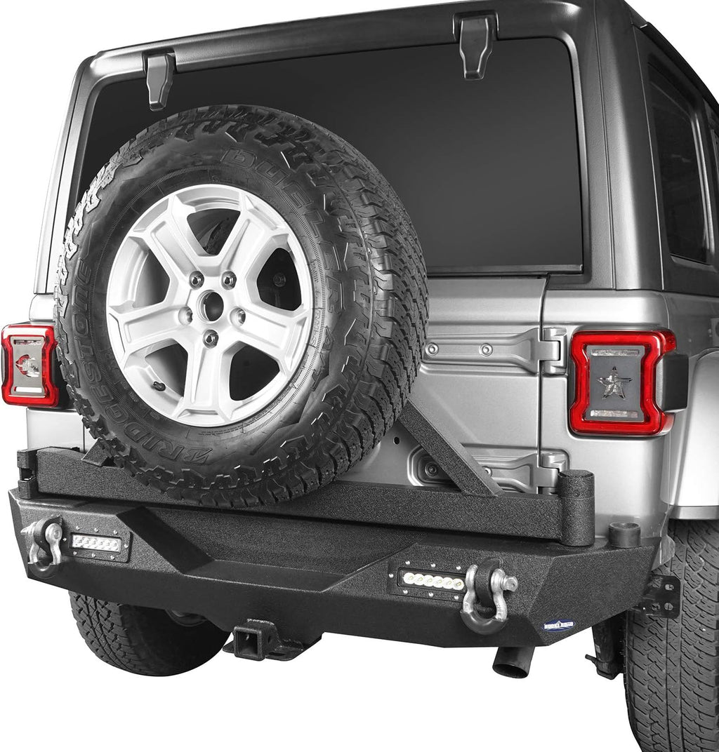 Solid Steel Rear Bumper with Spare Tire Carrier & LED Floodlights A916309
