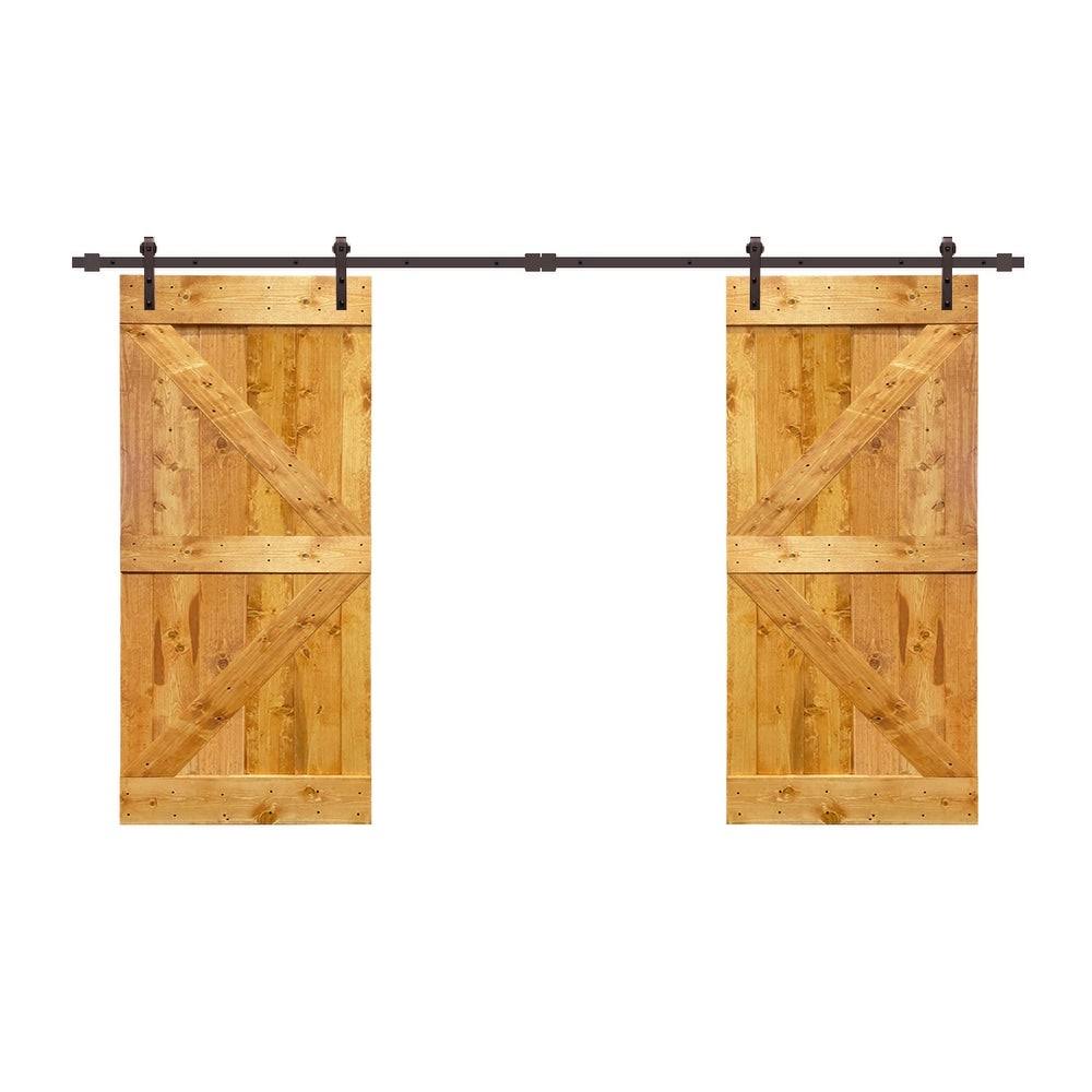 White Stained Solid Pine Wood Interior Double Sliding Barn Door with Hardware Kit X9798