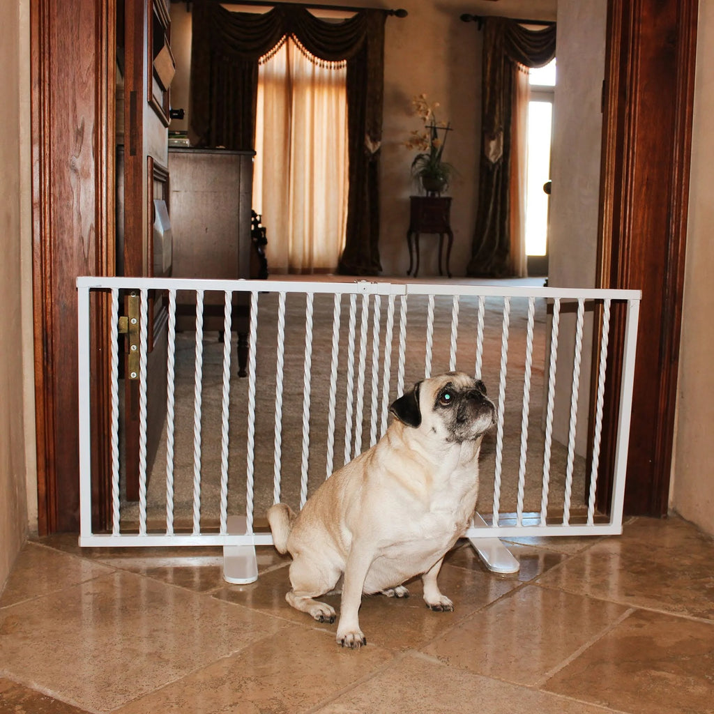 White Wrought Iron Freestanding Pet Gate B744079