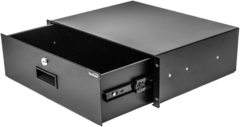 3U Black Rack Mount Drawer with Lock and Key, Pack of 2 D9714