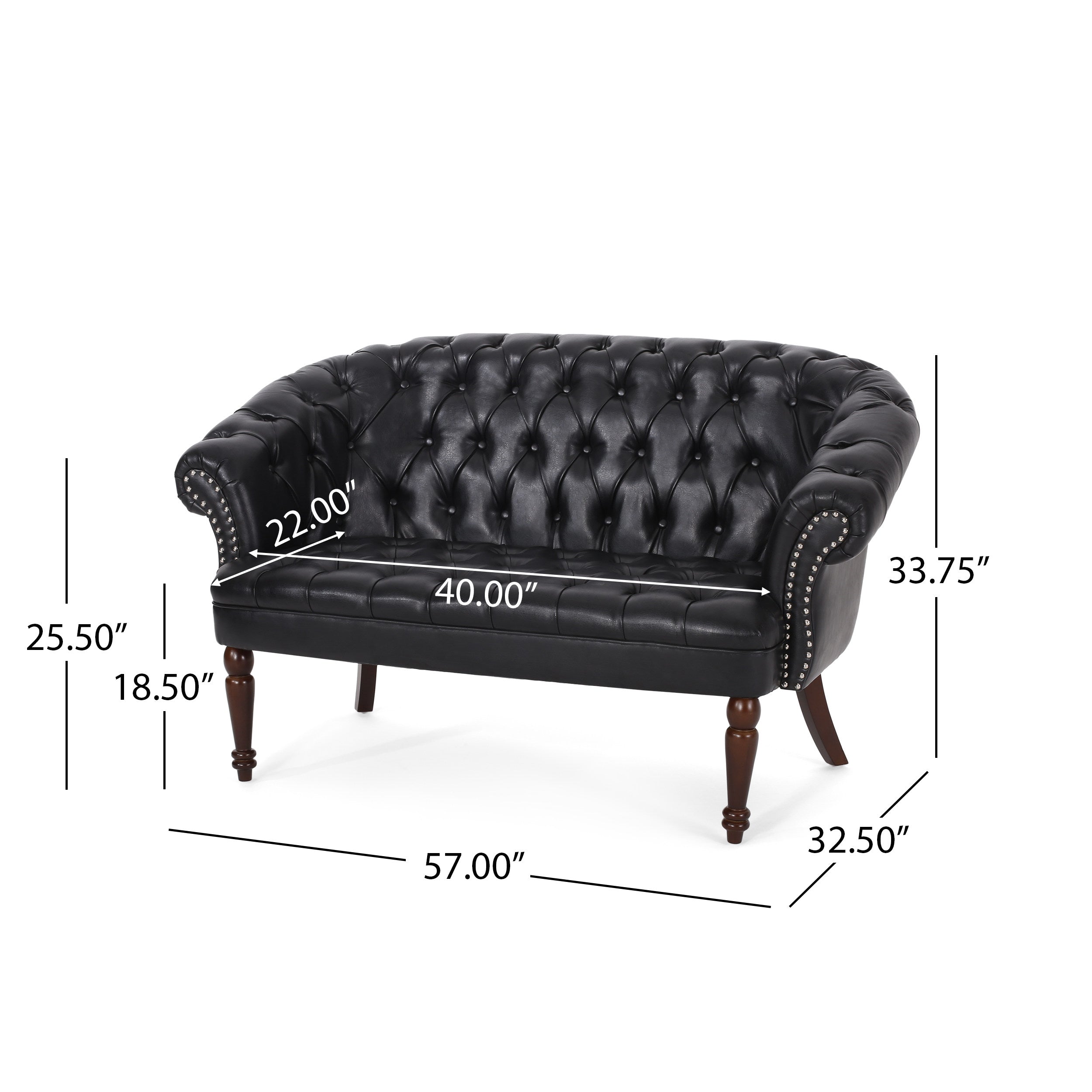 Midnight Black Leather Tufted Loveseat C74360