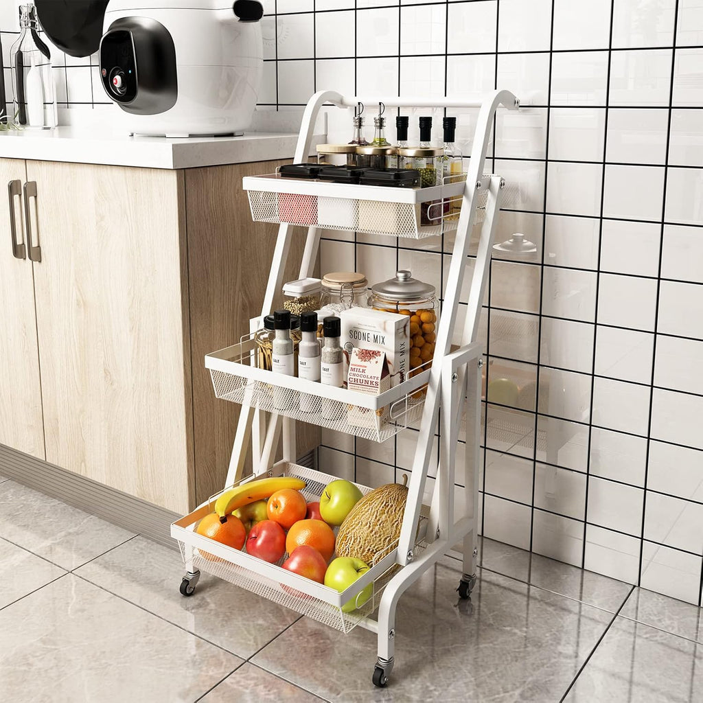 3 Tier Rolling Utility Cart with Wheels, Metal Wire Baskets, Black F5083