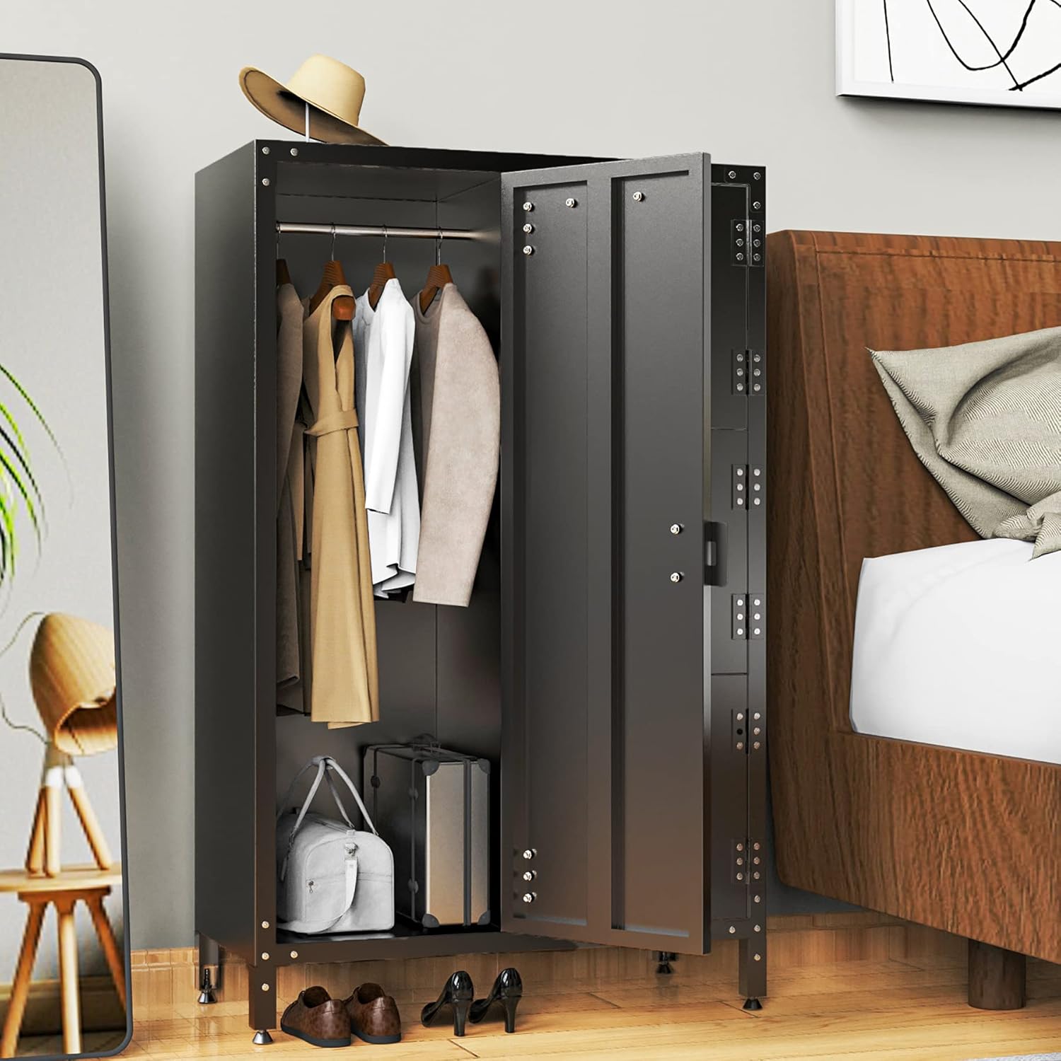 4 Door Black Steel Storage Cabinet with Vented Lockable Magnetic Doors J61118