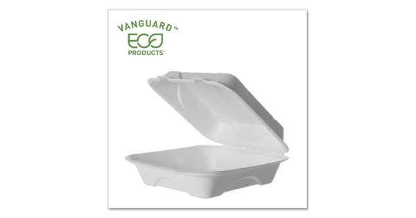 White 1-compartment Sugarcane Clamshells, 200/Carton O5230