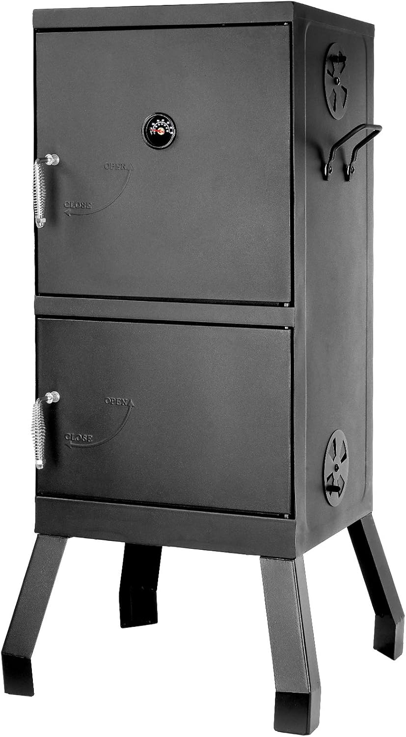 Black Square Charcoal Water Smoker and Grill with Thermometer A6185