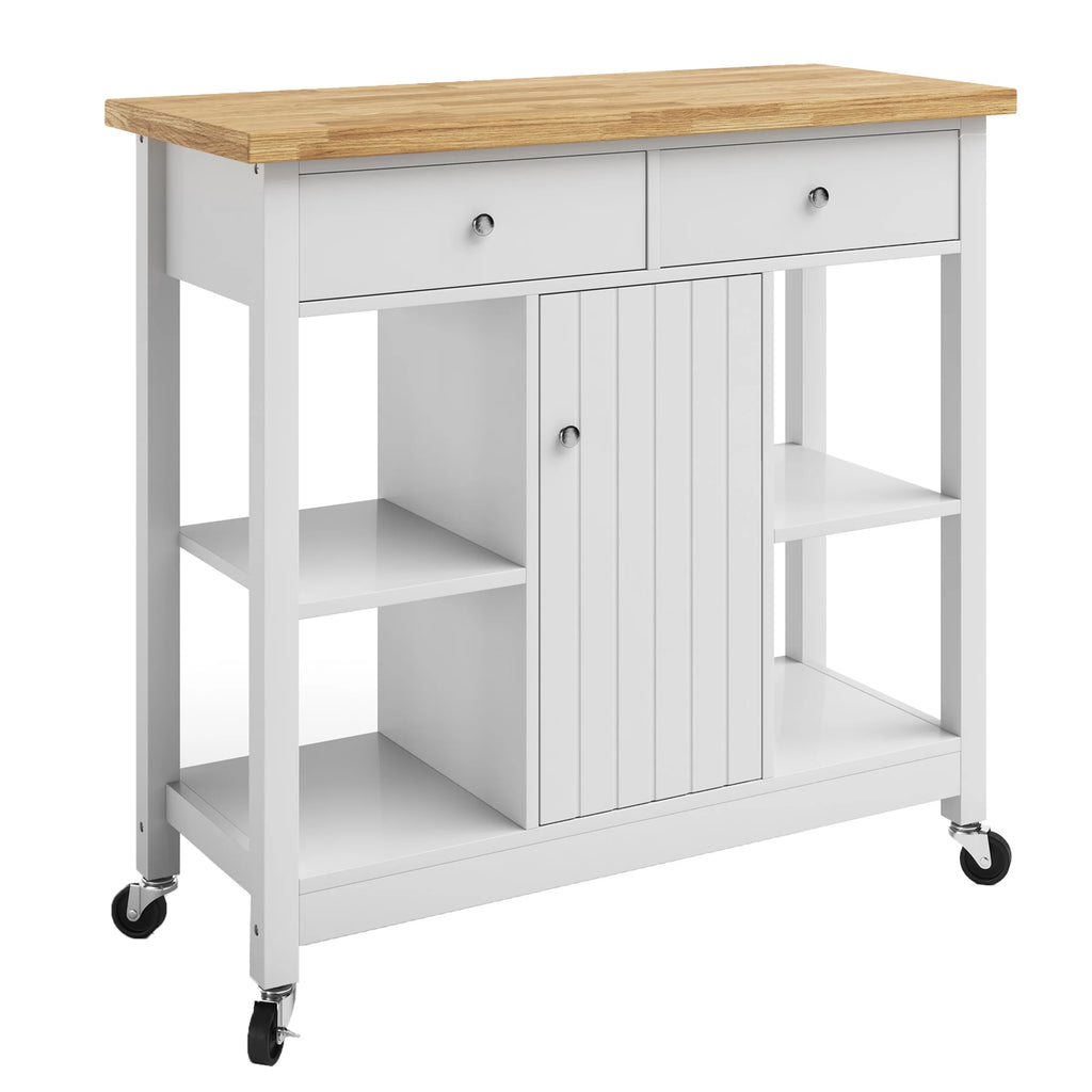 White 35-inch Kitchen Island Rolling Cart with Drawers and Casters F882