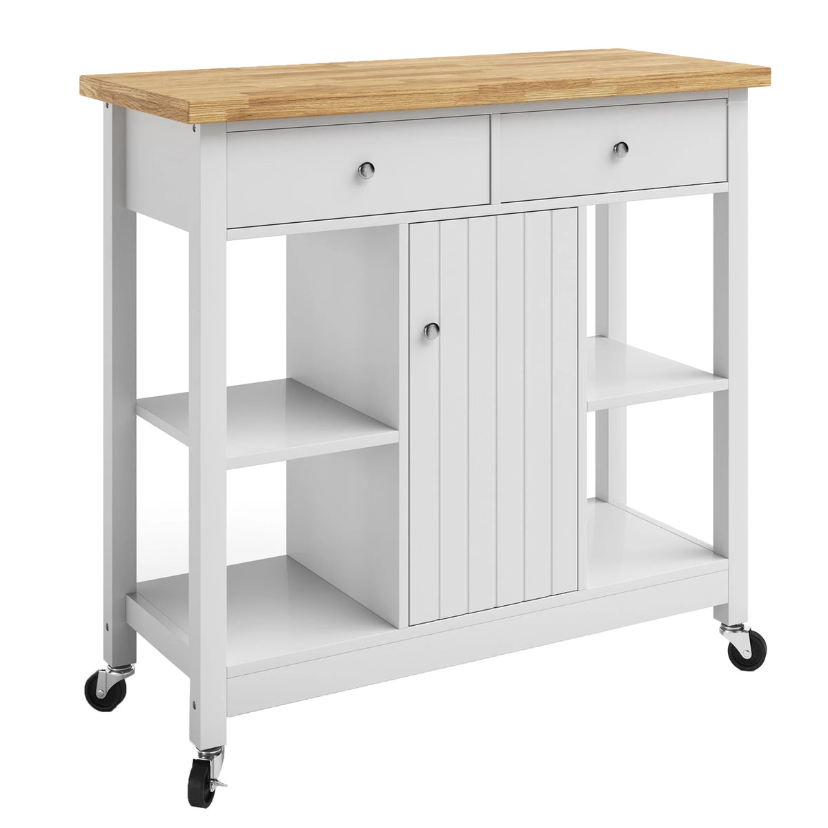White 35-inch Kitchen Island Rolling Cart with Drawers and Casters F882