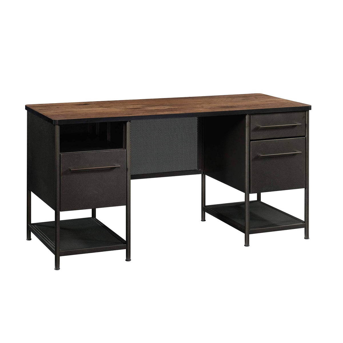 Black and Vintage Oak Executive Desk I92756
