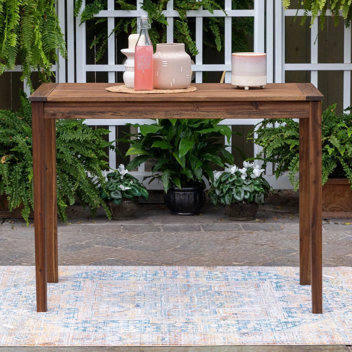 Dark Brown Acacia Wood Rectangle Counter Height Patio Table F212