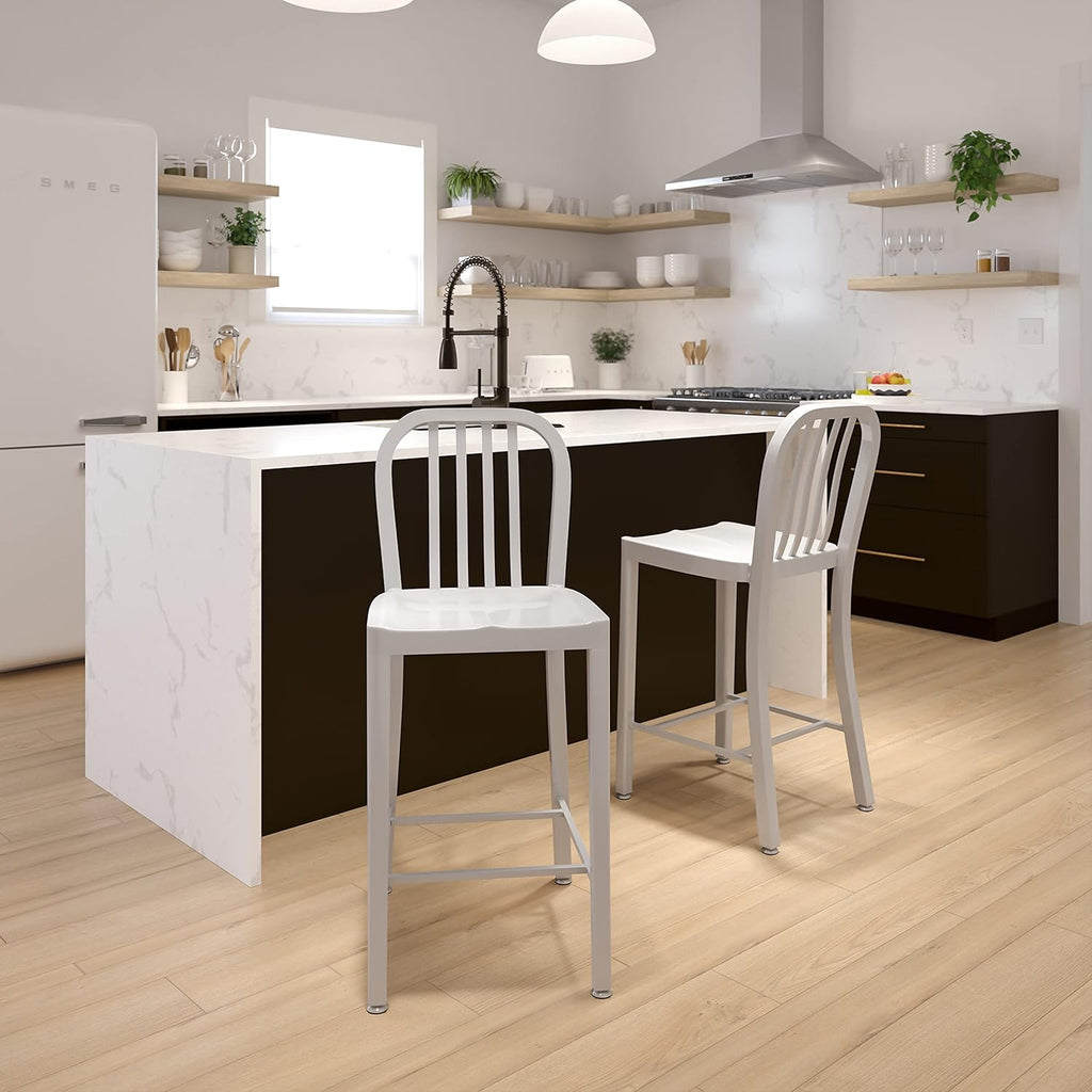 Silver Metal Indoor-Outdoor Counter Height Stool H603