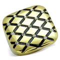 Gold IP Stainless Steel Diamond Checkered Ring with Clear Crystals S89383