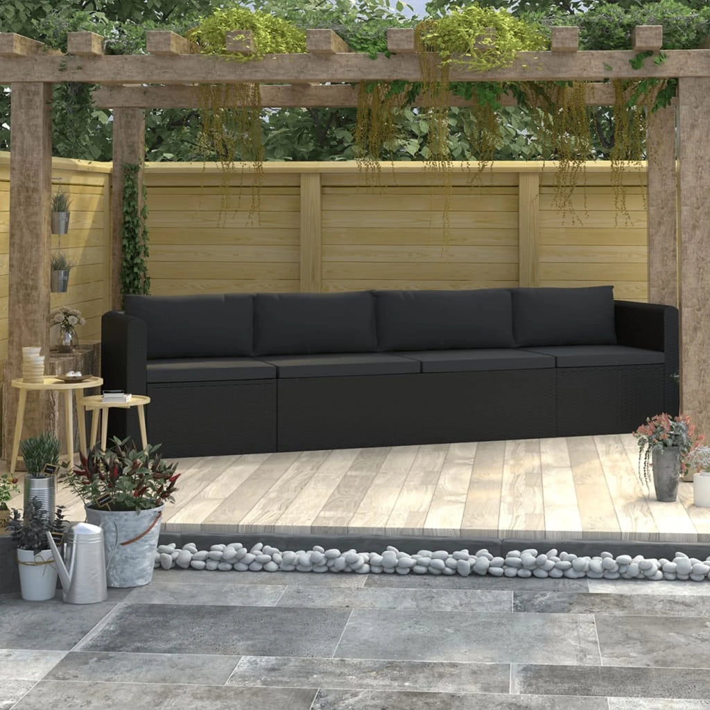 4 Piece Poly Rattan Patio Sofa Set with Cushions Black D647438