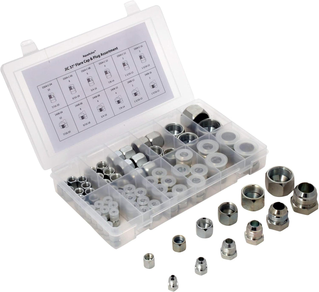 64 Pcs Galvanized Steel Flare Thread Cap & Plug Assortment Kit F273