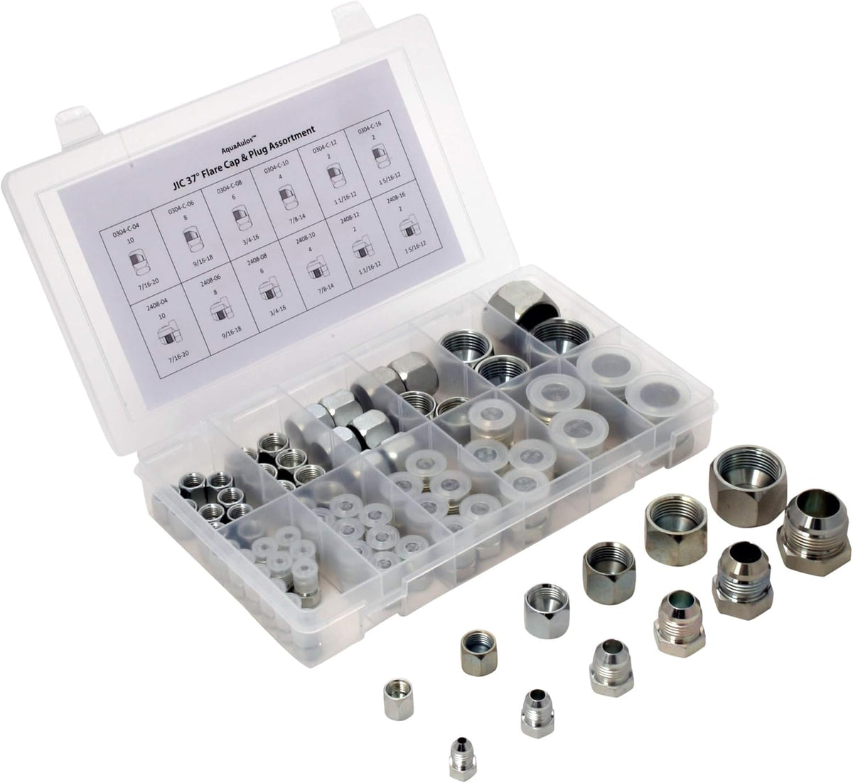 64 Pcs Galvanized Steel Flare Thread Cap & Plug Assortment Kit F273