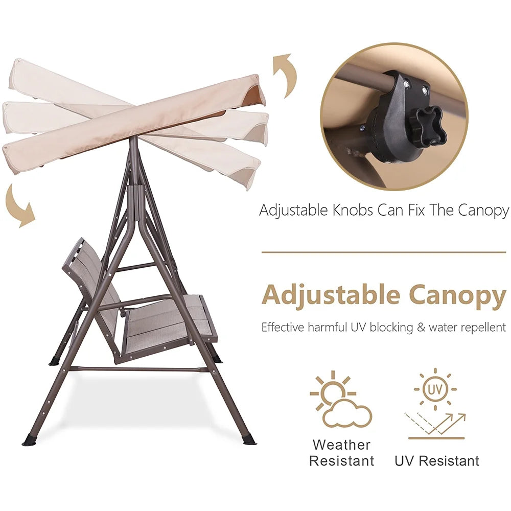 3 Person Outdoor Patio Swing with Canopy Metal Frame Textilene Seats U619