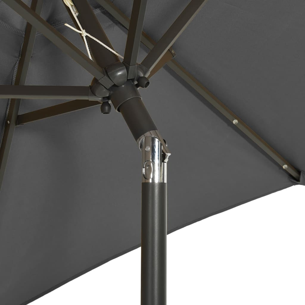 Anthracite Garden Folding Beach Umbrella with LED Lights and Aluminum Pole M4255