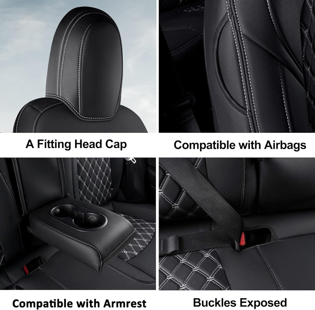 Pu Leather Car Seat Covers Full Set 5 Seatings Black C331959