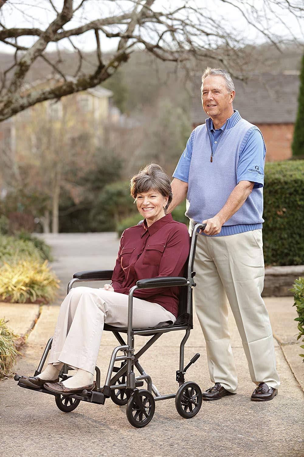 Lightweight Steel Transport Wheelchair with Detachable Desk Arms X409525