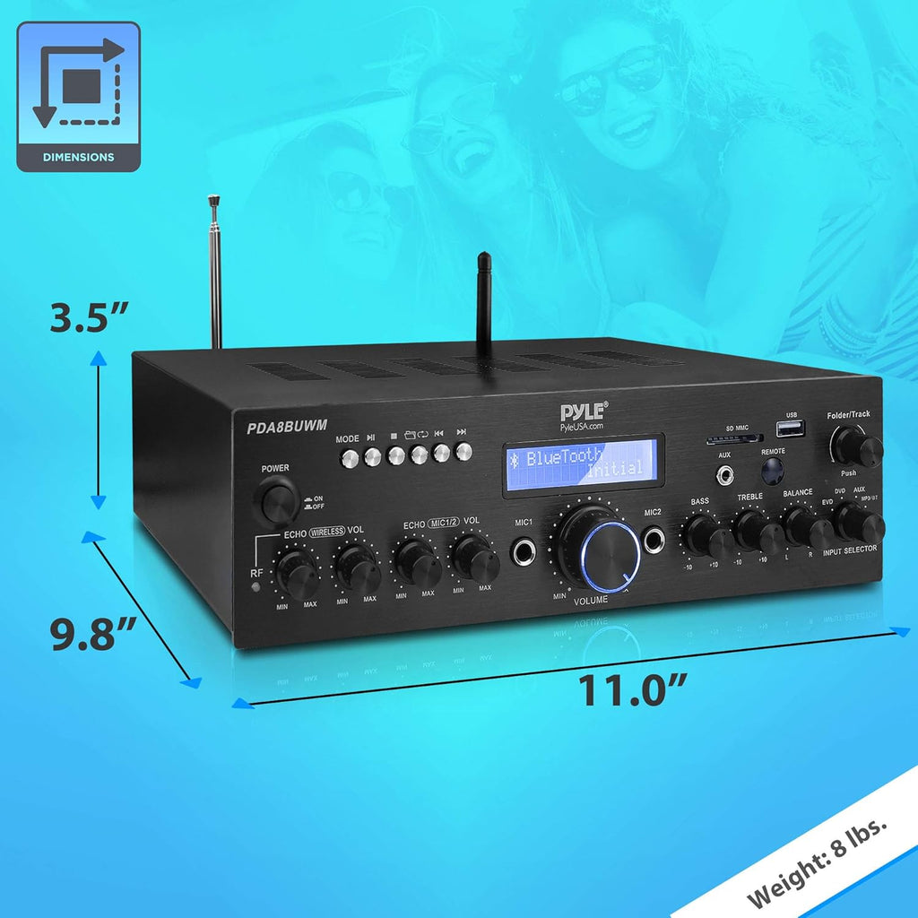 200W Dual Channel Wireless Microphone Amplifier Speaker System with USB, AUX, Echo, Radio Y456816