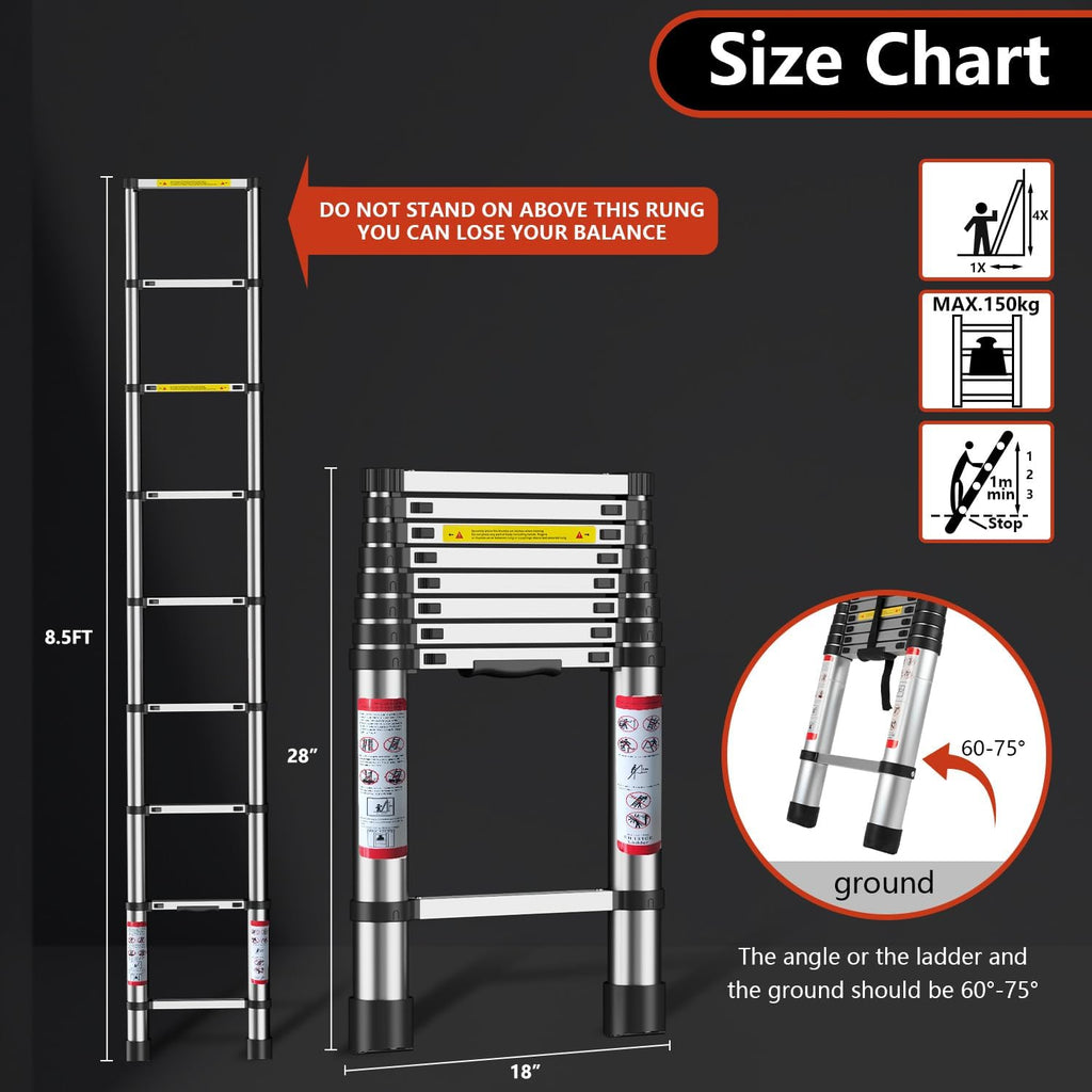 8.5 Ft Compact Aluminum Telescoping Ladder U21637