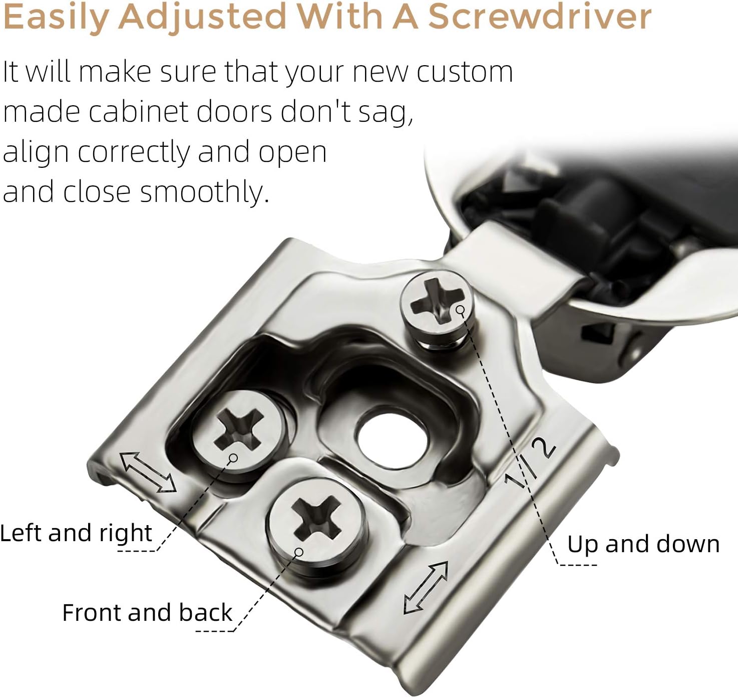 12 Pack 6 Pairs 1/2 inch Overlay Soft Close Satin Nickel Stainless Steel Concealed Hinges D45421