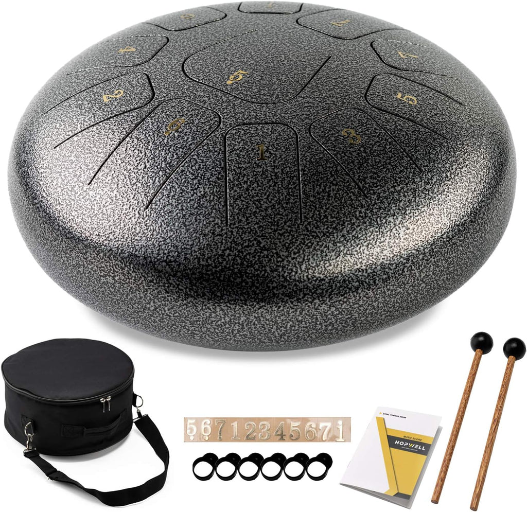 Steel Tongue Drum 12 Inches 11 Notes Percussion Instrument with Drum Mallets and Carry Bag K882