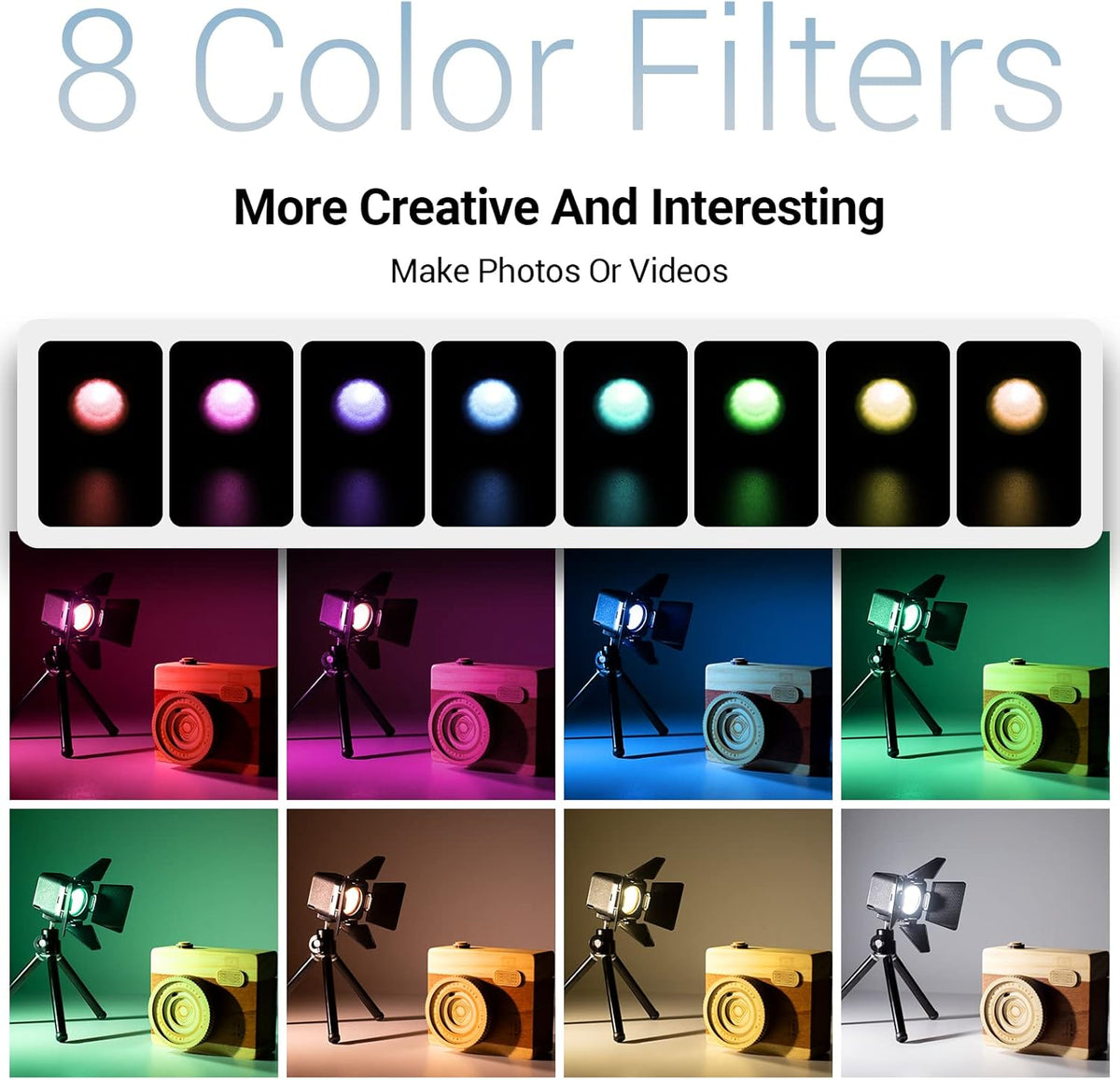 LED Video Light, Waterproof Portable Lighting Kit Mini Cube with 8 Color Filters, Dimmable Fill Photography Light 5600K CRI95 G65983