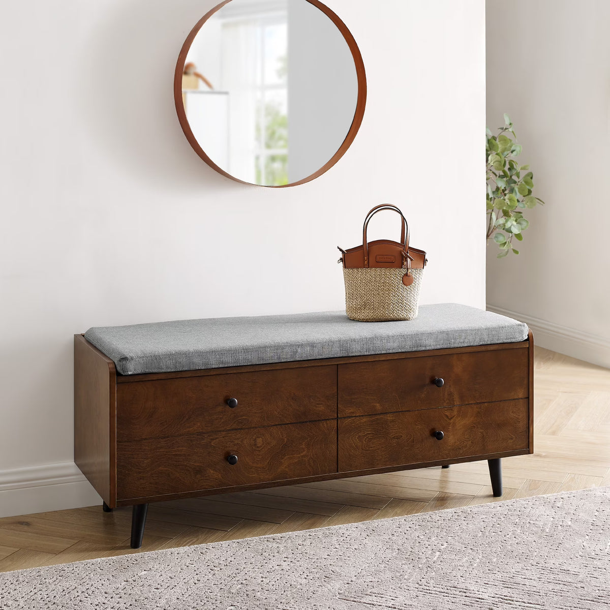 Lift Top Dark Walnut Storage Bench Y492