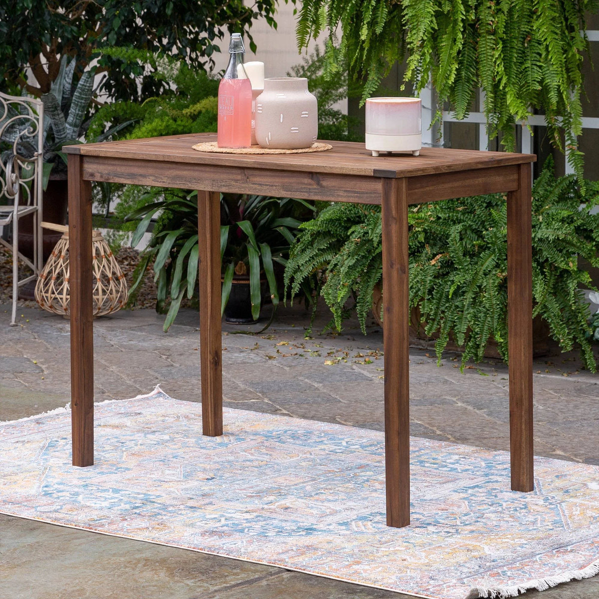 Dark Brown Acacia Wood Rectangle Counter Height Patio Table F212