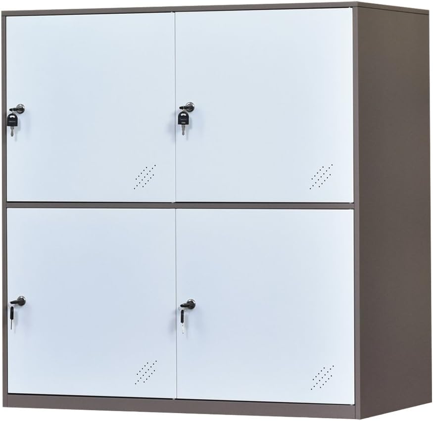 White Metal Storage Cabinet with Lock and Doors N2243
