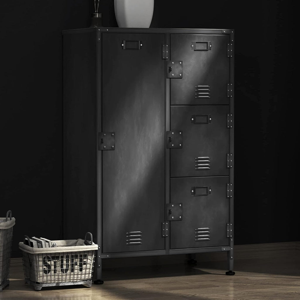 4 Door Black Steel Storage Cabinet with Vented Lockable Magnetic Doors J61118