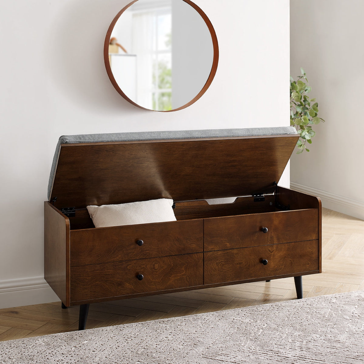 Lift Top Dark Walnut Storage Bench Y492