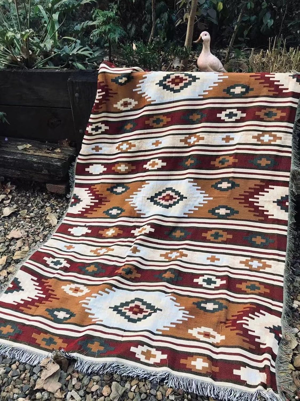 White Reversible Woven Tassels Throw Blanket O463
