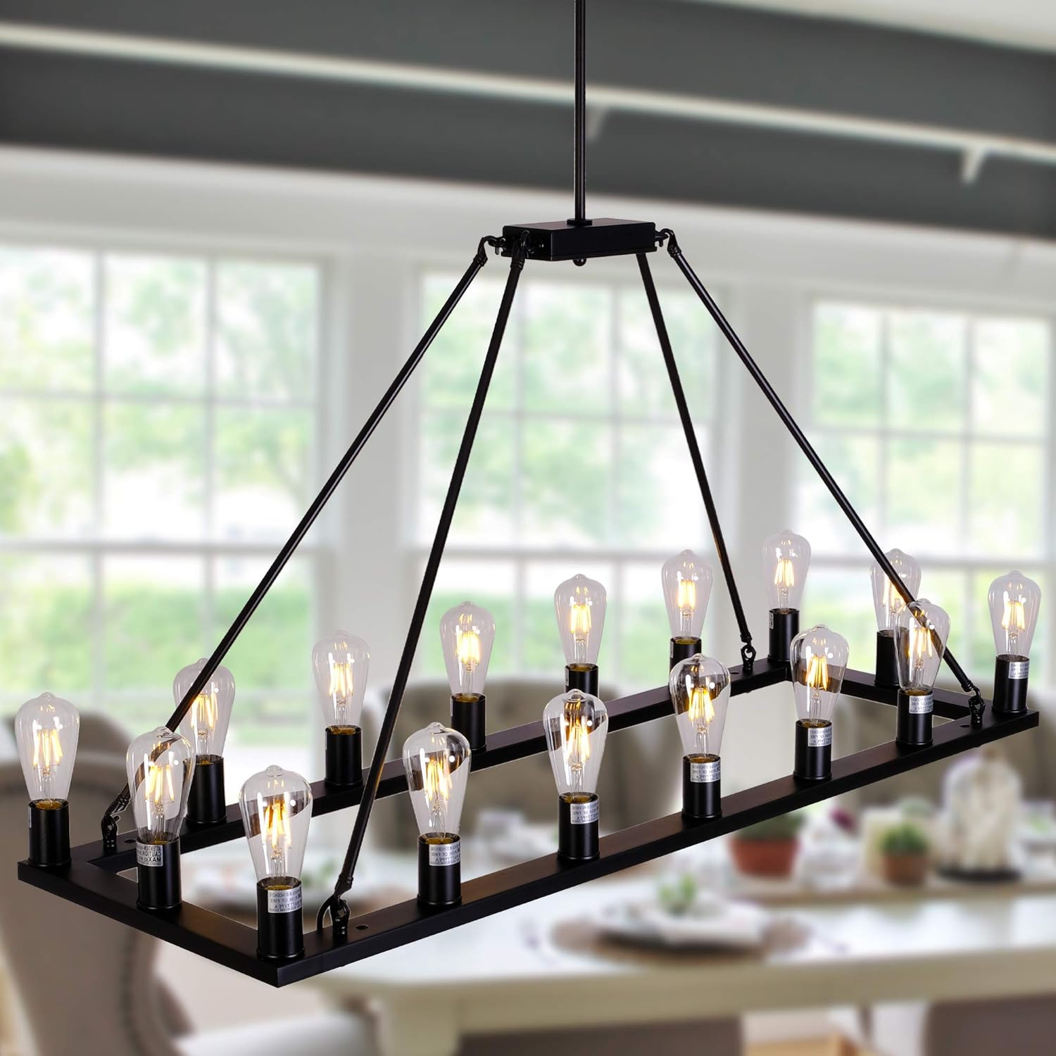 Black 10 Lights Rectangle Chandelier X2617