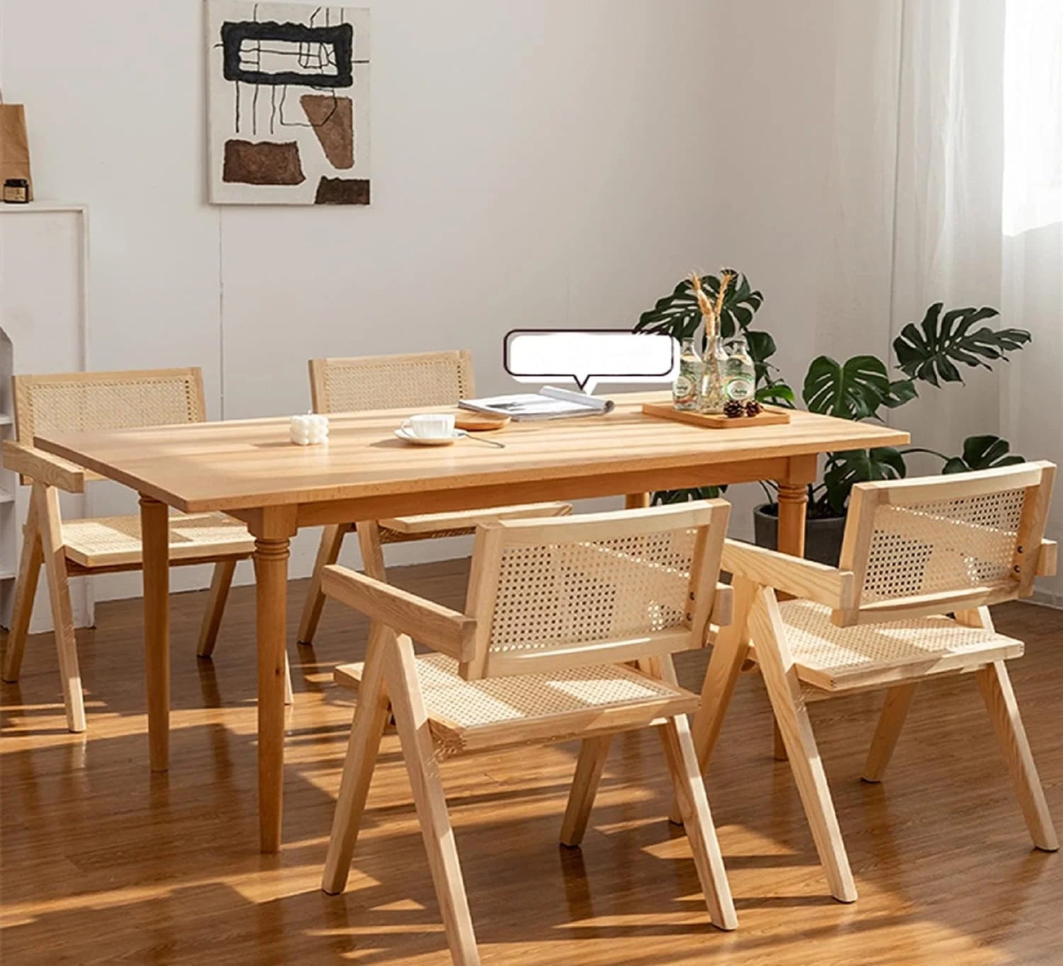 Rattan Cane Dining Chair with Wood Base H779326