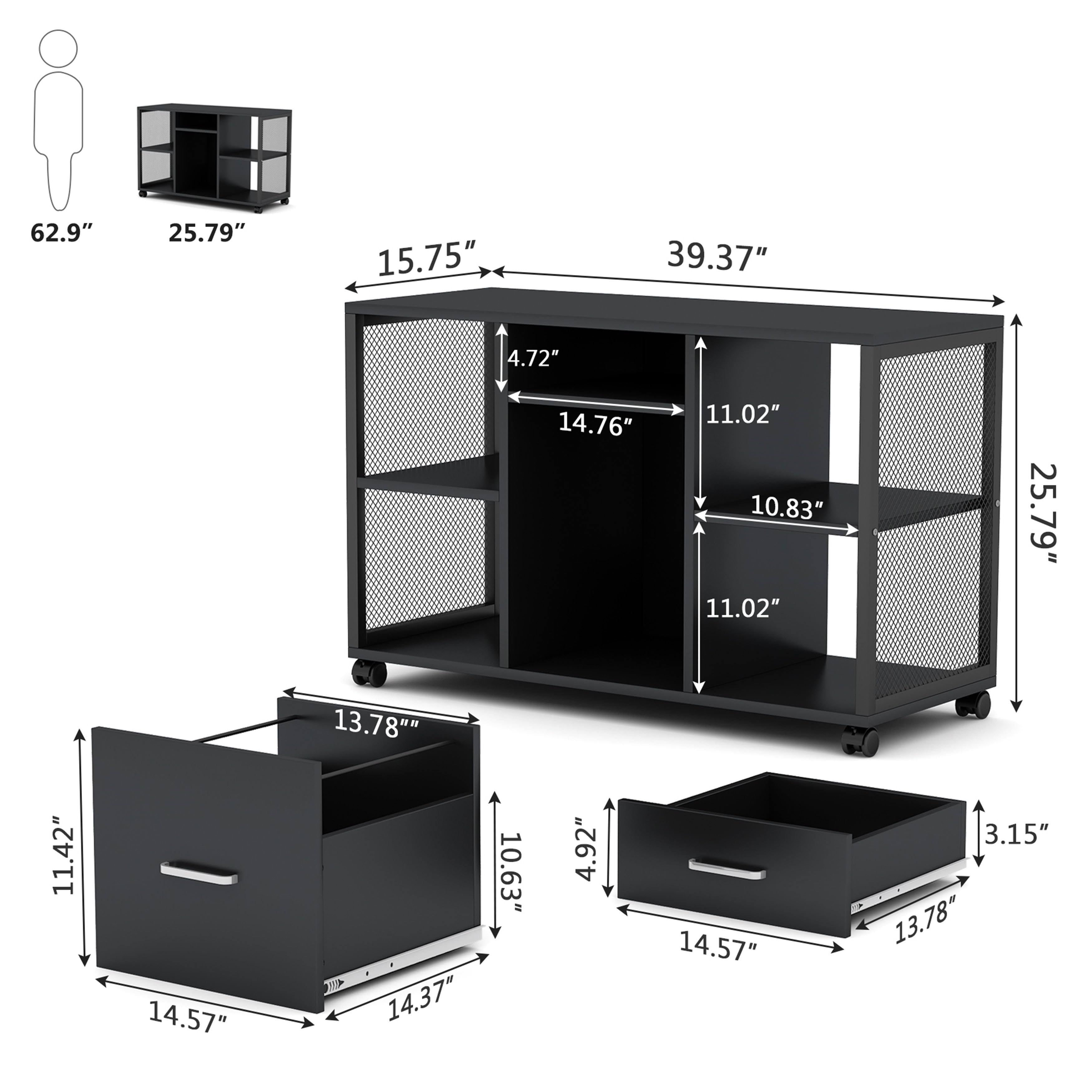 Black 2-Drawer Mobile Filing Cabinet J54558