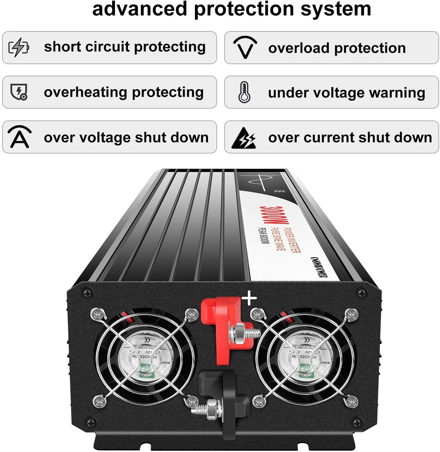 3000W Pure Sine Wave Power Inverter DC24V to 110V 120V AC Converter X598