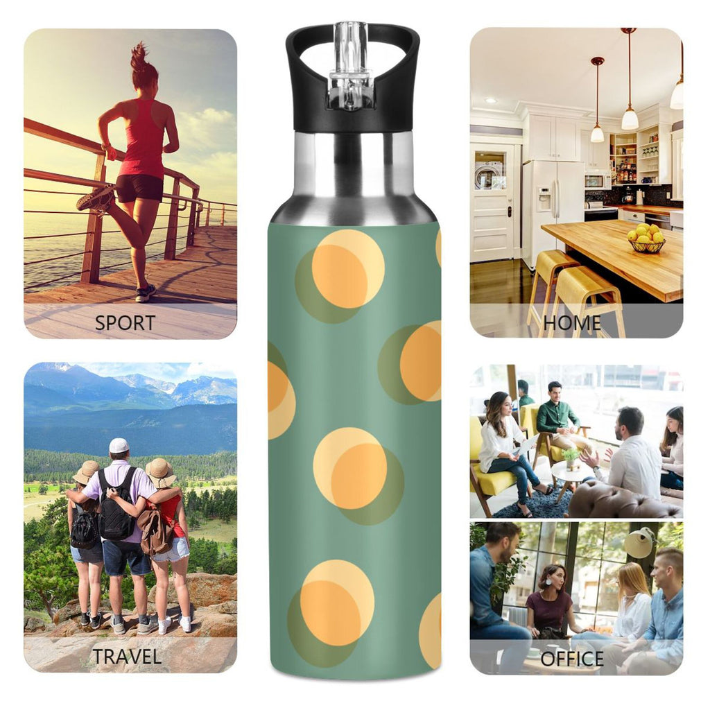 Yellow Green Polka Dot Stainless Steel Insulated Water Bottle with Straw Lid X8927
