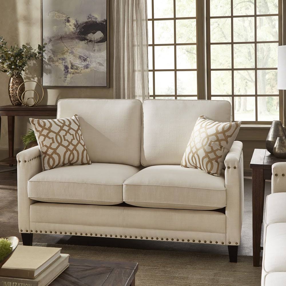 Ivory Fabric Sofa with Nailhead Trim H673