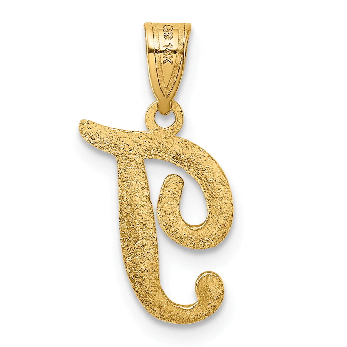14K Yellow Gold Script Letter T Initial Pendant N44300