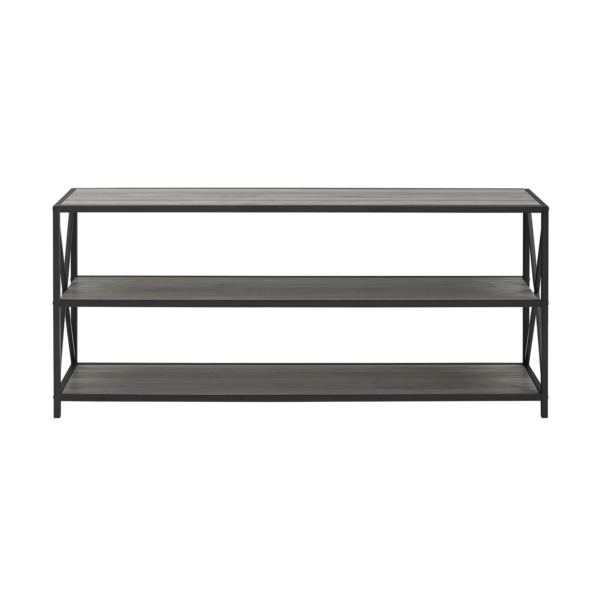 X-Frame 60x22 Wide 2 Shelf Laminate Shelving Unit Slate Gray / Black Y694