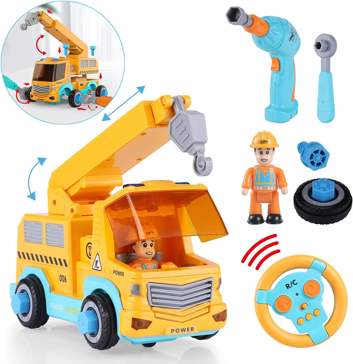 Take Apart Car STEM Toy Building Set with Electric Toy Drill and Remote Control Construction Vehicle Y49354