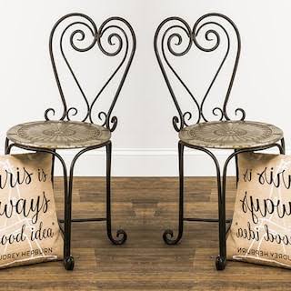 Metal Bistro Chairs in Bronze and Tan (Set of 2) S6783